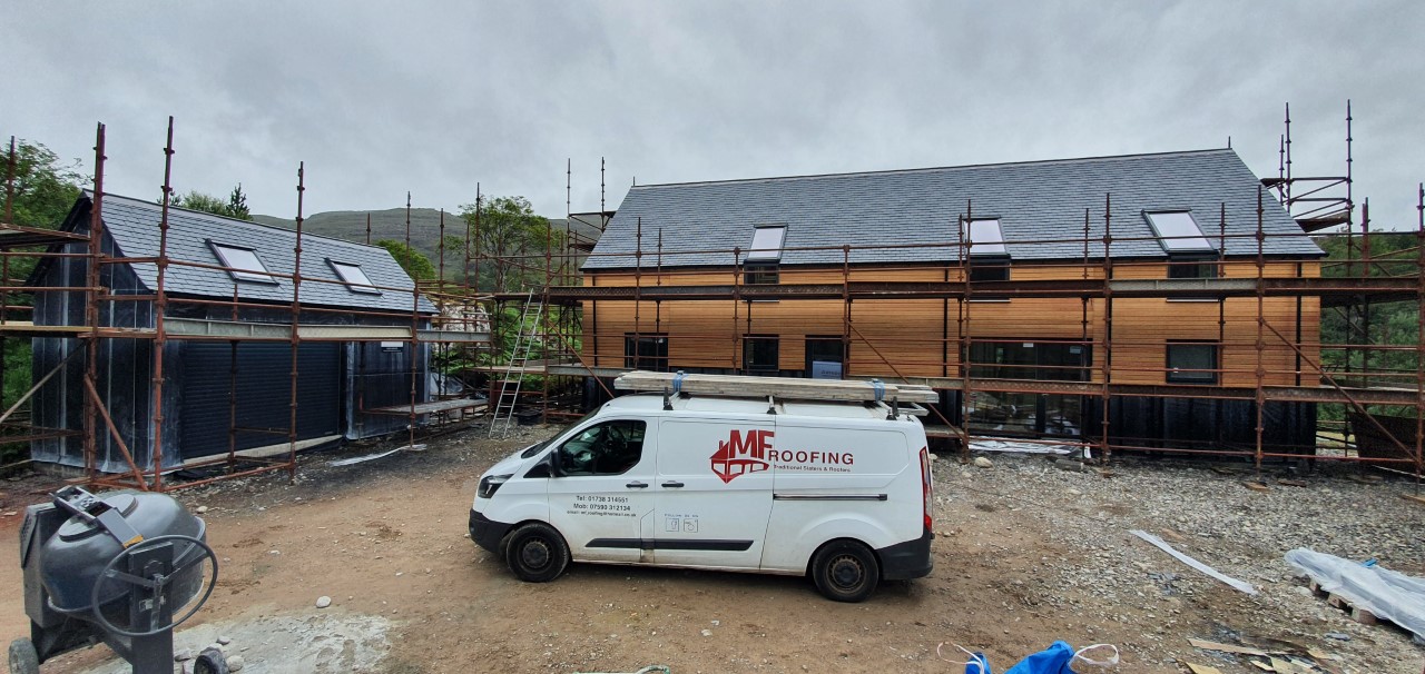 Loch shieldaig roofing job, MF roofing van